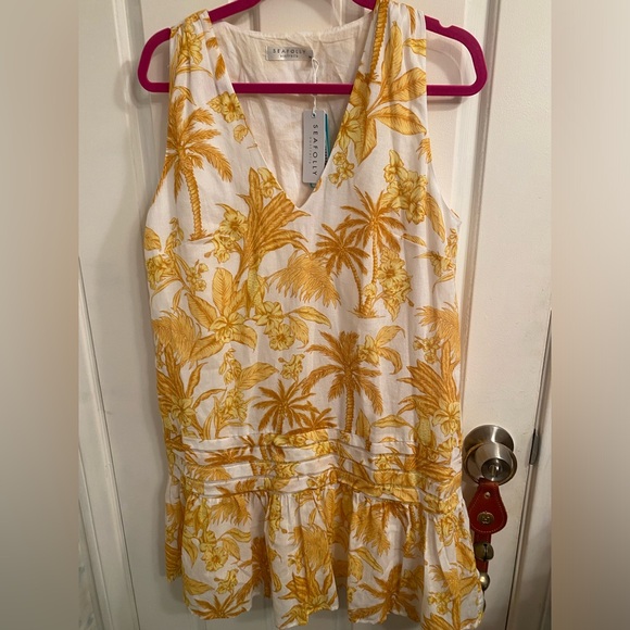 Seafolly Cast Away Tuscan Sun 100% Cotton Beach Cover Up Dress SzM - Picture 2 of 14